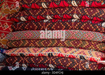 Fabrics on Sale in Egyptian Bazaar in Cairo, Egypt Stock Photo