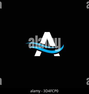 letter A simple blue water design Stock Vector