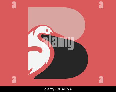 Creative stork forming the letter B in a minimalist and modern style. Perfect for identity, company mark, elegant symbol, professional design, and art Stock Vector