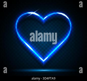 Neon heart-shaped frame with a word on a black and blue background. Stock Vector