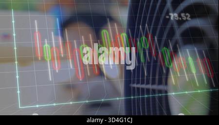 Displaying candlestick chart in office showing red green candles -73 Stock Photo
