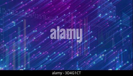 Displaying data viz motif moving across digital dashboard, with diagonal streaks, charts, nodes Stock Photo