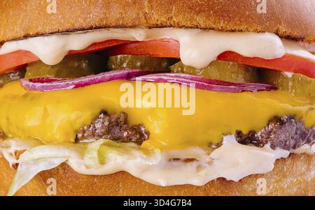 Food, Tasty and appetizing hamburger cheeseburger macro Stock Photo