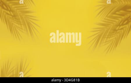 Palm leaf shadows on yellow background. Abstract light background of shadows palm leaf Stock Photo
