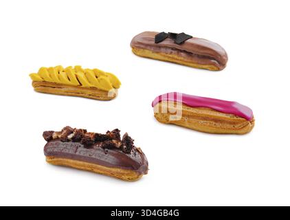 Food, Four different eclairs isolated on white background Stock Photo