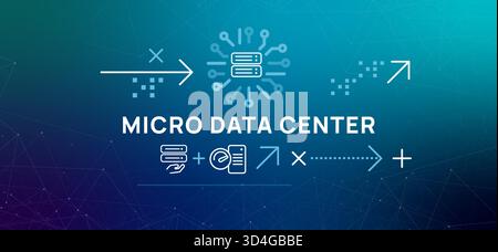 Micro Data Center icons show server racks storage and data flow representing edge computing modular infrastructure and decentralized data management Stock Vector