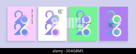 Greeting cards for celebrating 2026 New Year in acid colors. Elegant vertical posters,banners for happy event with big numbers of new year. Bright template for design,flyer,web, cover, calendar.Vector Stock Vector