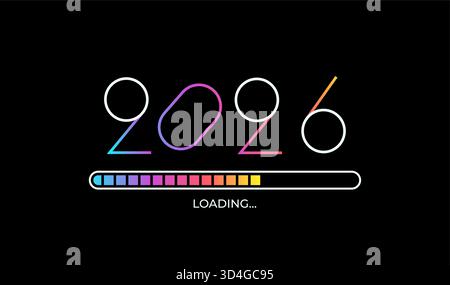Celebrating 2026 New Year. Elegant minimalistic greeting card with loading bar and isolated gradient numbers for happy event. Template for poster, flyer, banner, web, calendar cover design. Vector Stock Vector