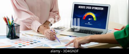 Computer software evaluating website loading speed. Concept of improving website loading speed brisk. Stock Photo