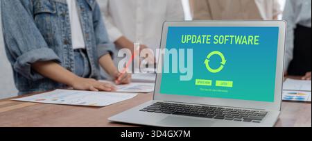 Software update on computer for brisk version of device software upgrade Stock Photo