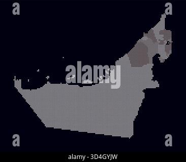 United Arab Emirates dotted map. Digital style map of the country on a dark background. United Arab Emirates shape with square dots. Stock Vector