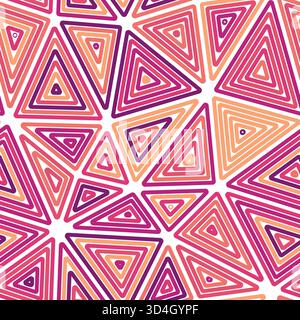 Vector seamless pattern. Big shape size. Multiple repeated inner triangles. Multicolored style. Repeatable pattern. Stylish vector tiles. Stock Vector
