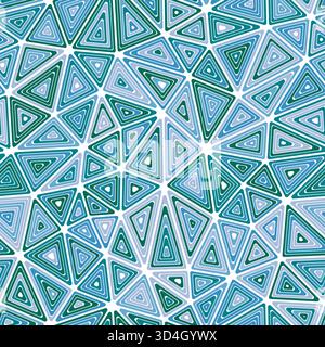 Pattern of triangle shapes. Medium triangle size. Multiple repeated inner triangles. Multicolored style. Repeatable pattern. Amazing vector tiles. Stock Vector