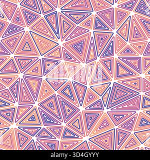 Minimalistic triangles background. Multiple repeated inner triangles. Medium shape size. Multicolored style. Seamless pattern. Modern vector tiles. Stock Vector