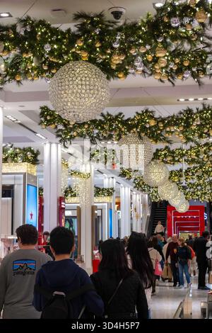 Macy's holiday decorations are always a popular tourist stop in Herald Square, New York City, USA  2025 Stock Photo