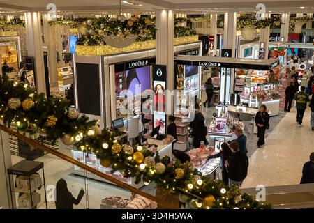 Macy's holiday decorations are always a popular tourist stop in Herald Square, New York City, USA  2025 Stock Photo