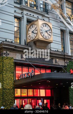 Macy's holiday decorations are always a popular tourist stop in Herald Square, New York City, USA  2025 Stock Photo