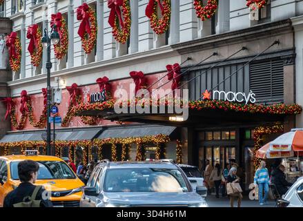 Macy's holiday decorations are always a popular tourist stop in Herald Square, New York City, USA  2025 Stock Photo