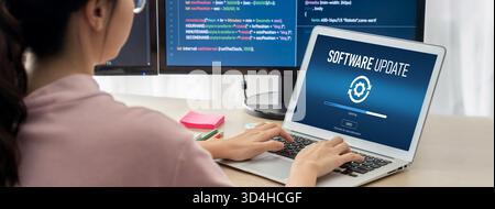 Software update on computer for brisk version of device software upgrade Stock Photo