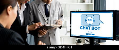 Chatbot software application for brisk online business that automatically reply to customer questions Stock Photo