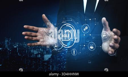 Agile project management using teams and agile planning for agile development. Agile enables flexibility, collaboration, and continuous improvement Stock Photo
