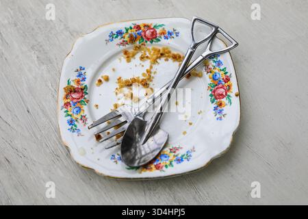 Cutlery in the shape of a garden fork and spade in a garden centre cafe, England, UK Stock Photo