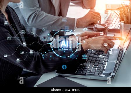 An AI-powered system for automating data workflows. The central intelligence processes and distributes information, managing complex data pipelines as Stock Photo