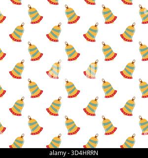 Seamless pattern with striped bells on white background. Vector festive holiday background.  Stock Vector
