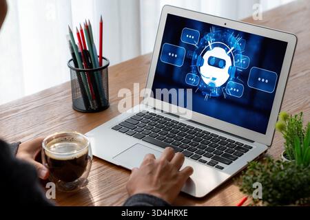 Chatbot software application for modish online business that automatically reply to customer questions Stock Photo