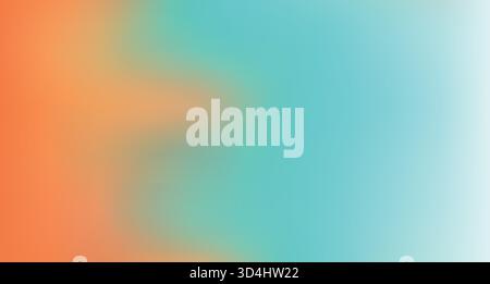 Liquid, abstract teal and orange gradient background. Blurred, wavy colorful gradation over white backdrop Stock Vector