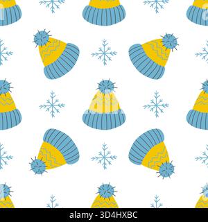 Christmas seamless pattern in hand-drawn style. Pattern with winter hats. Print for design, textile, fabric, wallpaper, wrapping Stock Vector