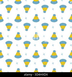 Christmas seamless pattern in hand-drawn style. Pattern with winter hats. Print for design Stock Vector
