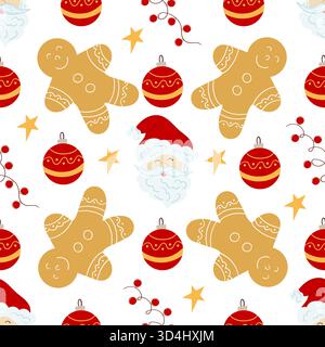 Christmas seamless pattern in hand-drawn style. Christmas tree decorations, garland. Print for design Stock Vector
