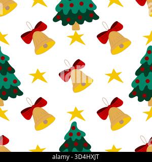 Christmas seamless pattern in hand-drawn style. Christmas trees, Christmas decorations. Print for design, textile, fabric, wallpaper Stock Vector