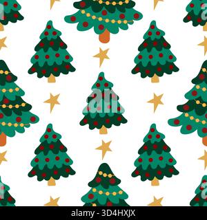 Christmas seamless pattern in hand-drawn style. Christmas trees. Print Stock Vector