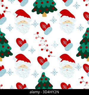 Seamless Christmas pattern in hand-drawn style. Winter mittens, Christmas lights. Print for design, textile, fabric, wallpaper, wrapping Stock Vector
