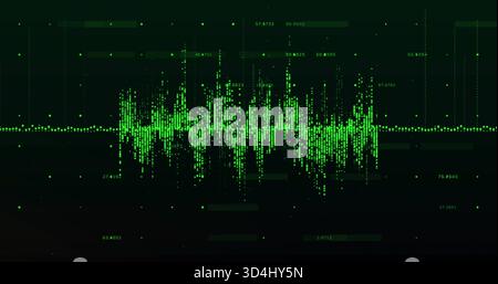 Displaying central neon green waveform pulsing on dark GUI, with numeric labels and guide lines Stock Photo