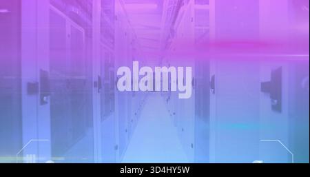 Leading central aisle guiding eye into data center, showing server racks and LED lighting Stock Photo