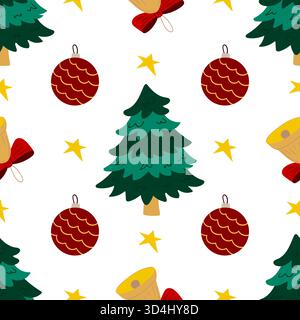 Christmas seamless pattern in hand draw style. Christmas trees, Christmas tree balls. Print for design Stock Vector