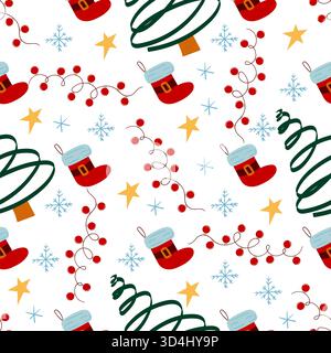 Christmas seamless pattern in hand-drawn style. Christmas decorations, garland. Print Stock Vector