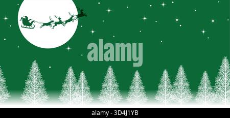 Seamless Vector Christmas Background Illustration With Santa Claus And Reindeers Flying Across The Moon. Horizontally Repeatable. Stock Vector