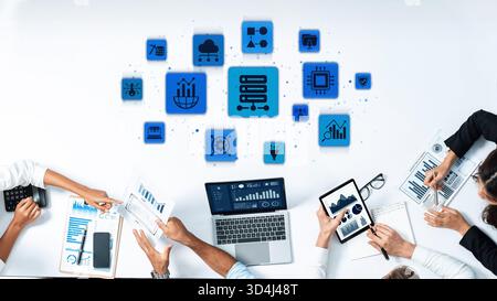 Concept of big data processing and analysis using big data architecture enables insights, big data visualization, and big data integration. Entice Stock Photo