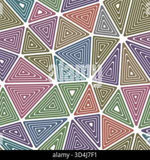 Pattern of triangle shapes. Big triangle sizes. Multiple repeated inner triangles. Multiple color styles. Repeatable pattern. Amazing vector tiles. Stock Vector