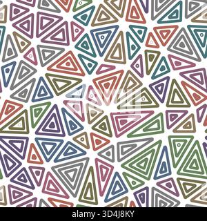 Triangles vector pattern. Medium shape size. Multiple repeated inner triangles. Multiple colors style. Repeatable pattern. Stylish vector tiles. Stock Vector