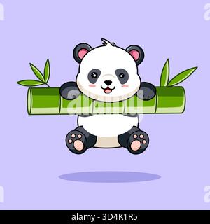 Cute Panda Hanging on Bamboo Vector Illustration Cartoon Design Stock Vector