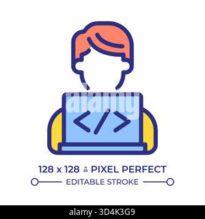 Programmer pixel perfect line color icon Stock Vector