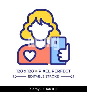 Woman influencer pixel perfect line color icon Stock Vector