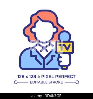 Journalist pixel perfect line color icon Stock Vector