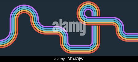 Radiant groovy rainbow lines in starburst perspective. Great for dynamic posters, wallpapers, and summer visuals. Stock Vector