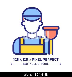 Plumber pixel perfect line color icon Stock Vector